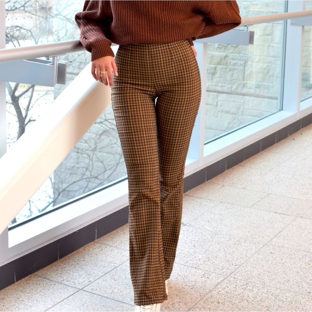 Bell Bottom High Waist Houndstooth Pants